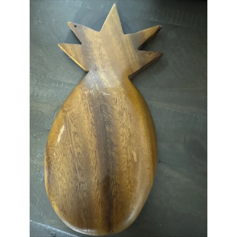 Vintage Genuine Wooden Serving Bowl Pineapple Monkey Pods Hardwood Hawaii